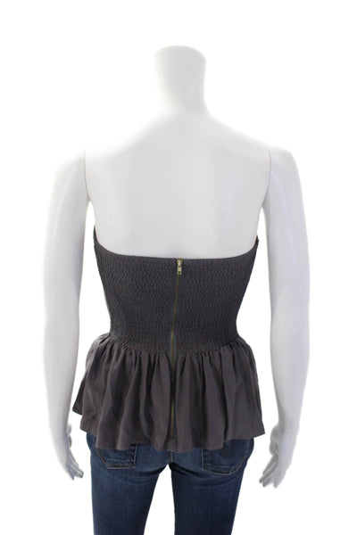 Parker Womens Silk Strapless Sweetheart Neckline Zipped Peplum Top Gray Size XS