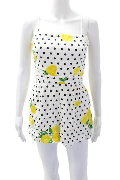 Lovers + Friends Womens Polka Dot Lemon Print Zipped Romper White Size 2XS