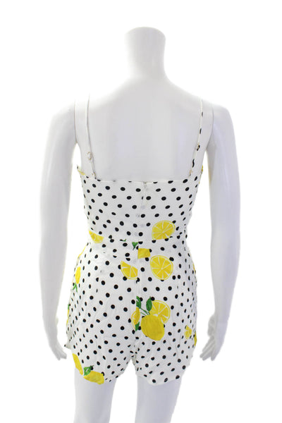 Lovers + Friends Womens Polka Dot Lemon Print Zipped Romper White Size 2XS