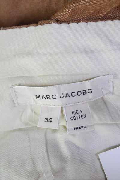Marc Jacobs Womens Cotton Pleated Straight Leg Pants Brown Size 34