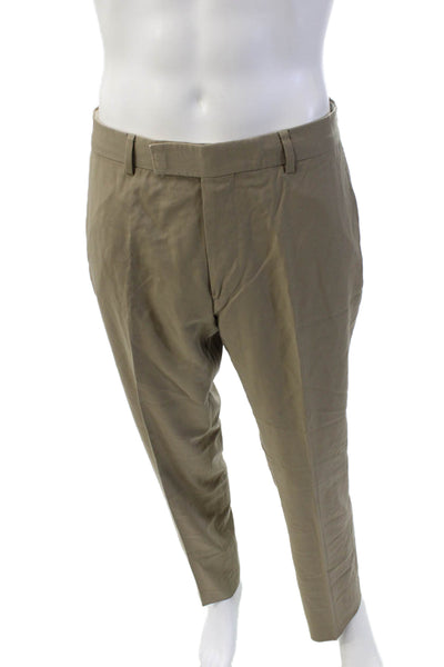 Boss Hugo Boss Mens Wool Pleated Straight Leg Dress Pants Brown Size 33R