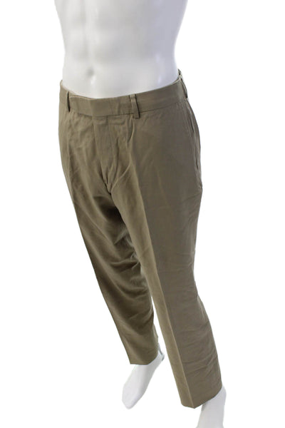 Boss Hugo Boss Mens Wool Pleated Straight Leg Dress Pants Brown Size 33R