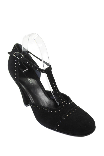 BCBGMAXAZRIA Women's Suede Leater Studs Round Toe Buckle Shoes Black Size 9
