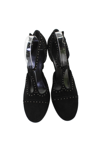 BCBGMAXAZRIA Women's Suede Leater Studs Round Toe Buckle Shoes Black Size 9