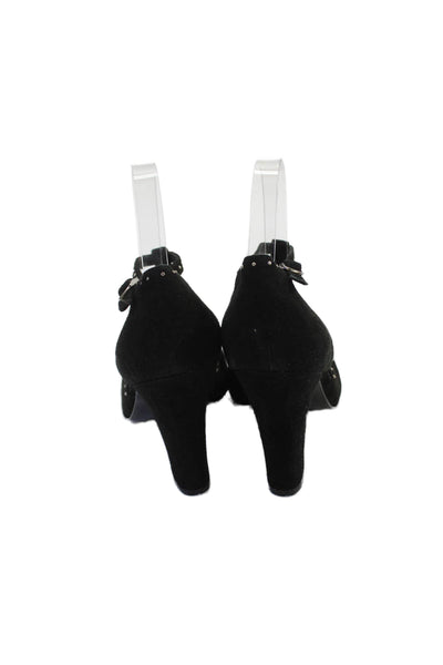 BCBGMAXAZRIA Women's Suede Leater Studs Round Toe Buckle Shoes Black Size 9
