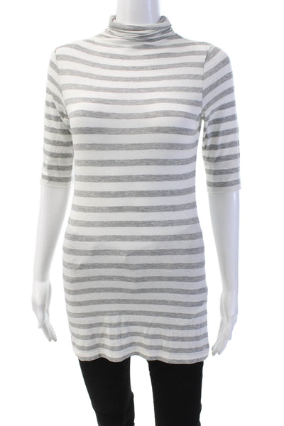 Vince Womens Cotton Turtleneck Striped Short Sleeve T Shirt Gray Size S
