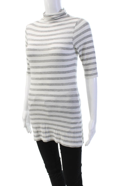 Vince Womens Cotton Turtleneck Striped Short Sleeve T Shirt Gray Size S