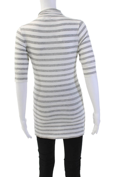 Vince Womens Cotton Turtleneck Striped Short Sleeve T Shirt Gray Size S