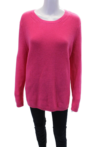 525 Womens Long Sleeve Scoop Neck Side Slit Sweater Pink Cotton Size Medium