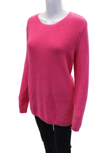 525 Womens Long Sleeve Scoop Neck Side Slit Sweater Pink Cotton Size Medium