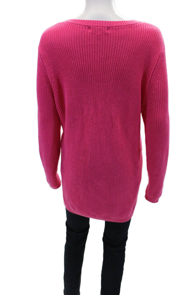 525 Womens Long Sleeve Scoop Neck Side Slit Sweater Pink Cotton Size Medium