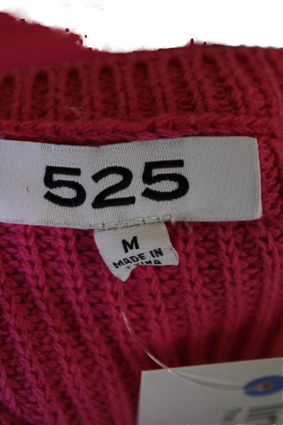 525 Womens Long Sleeve Scoop Neck Side Slit Sweater Pink Cotton Size Medium