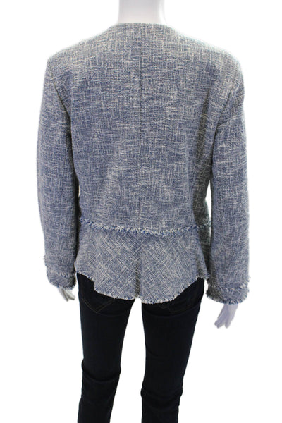 Lafayette 148 New York Womens Front Zip Crew Neck Tweed Jacket Blue White Size 6