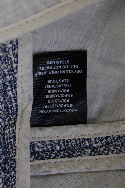 Lafayette 148 New York Womens Front Zip Crew Neck Tweed Jacket Blue White Size 6