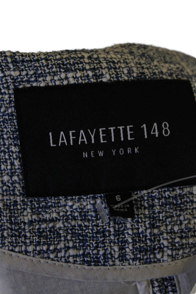 Lafayette 148 New York Womens Front Zip Crew Neck Tweed Jacket Blue White Size 6