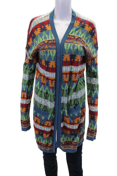 Tasha Polizzi Womens Open Front Abstract Cardigan Sweater Blue Multi Size Medium
