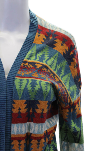 Tasha Polizzi Womens Open Front Abstract Cardigan Sweater Blue Multi Size Medium