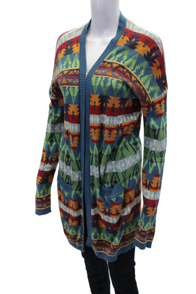 Tasha Polizzi Womens Open Front Abstract Cardigan Sweater Blue Multi Size Medium