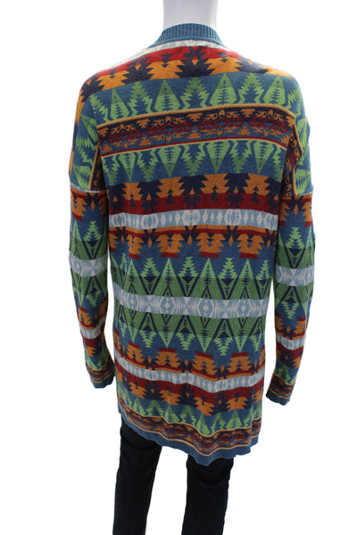 Tasha Polizzi Womens Open Front Abstract Cardigan Sweater Blue Multi Size Medium