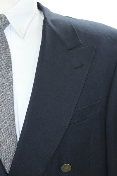 Hickey Freeman Mens Wool Double Breasted Six Button Suit Jacket Blue Size 43