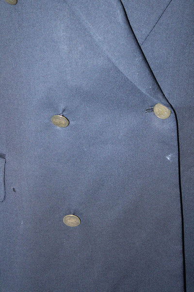 Hickey Freeman Mens Wool Double Breasted Six Button Suit Jacket Blue Size 43