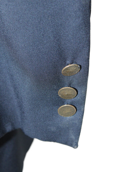 Hickey Freeman Mens Wool Double Breasted Six Button Suit Jacket Blue Size 43