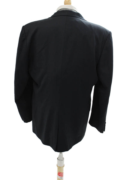 Hickey Freeman Mens Wool Double Breasted Six Button Suit Jacket Blue Size 43