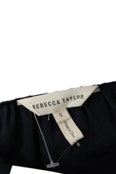 Rebecca Taylor Womens Button Front Boat Neck Lace Trim Silk Top Navy Size 2