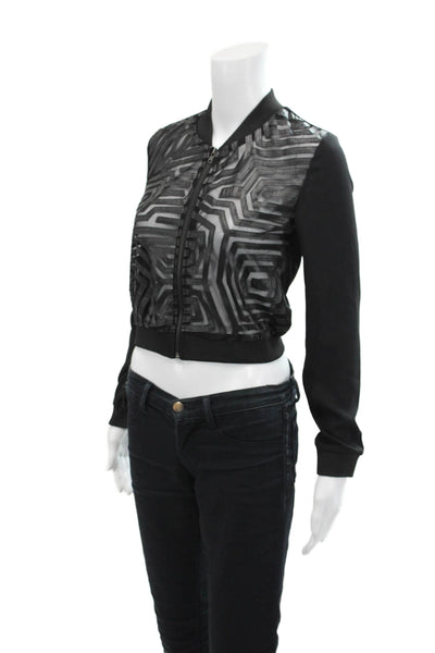 Lucy Paris Womens Long Sleeve Front Zip Mesh Trim Jacket Black Size Extra Small