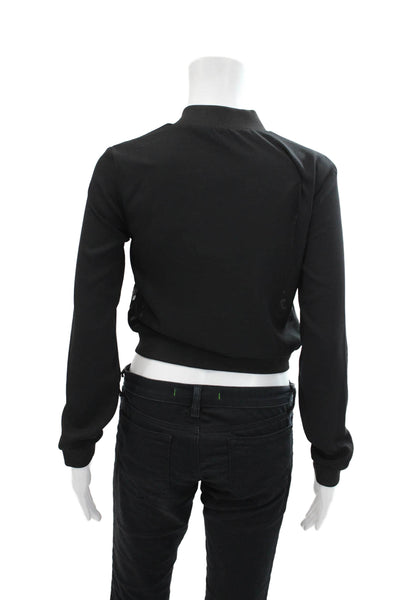 Lucy Paris Womens Long Sleeve Front Zip Mesh Trim Jacket Black Size Extra Small