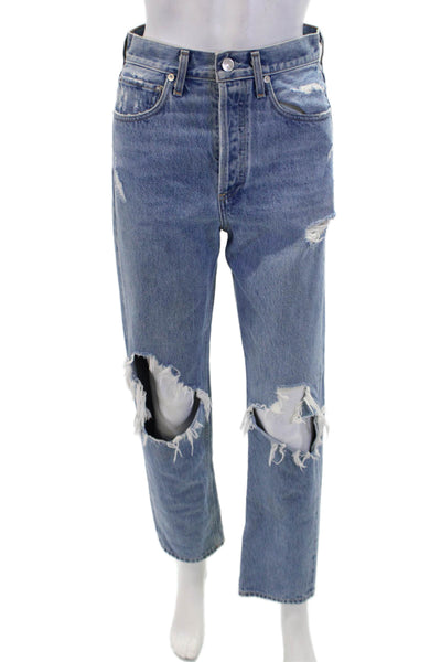 Agolde Womens Fly Button High Rise Medium Wash Straight Jeans Blue Size 23