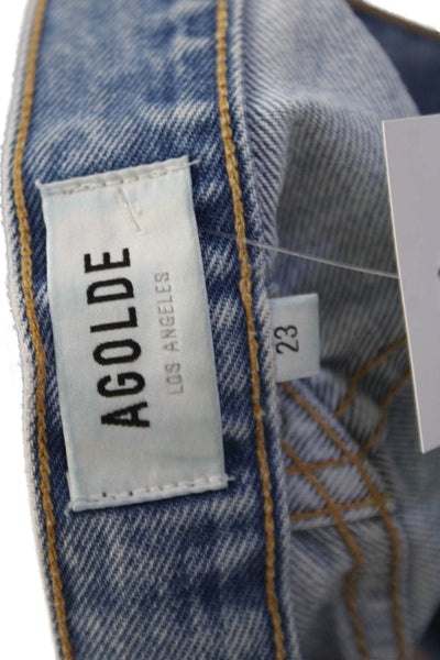 Agolde Womens Fly Button High Rise Medium Wash Straight Jeans Blue Size 23