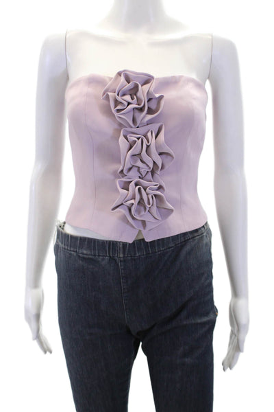 Endless Rose Womens Floral Front Zip Back Smocked Strapless Crop Top Purple Sz S