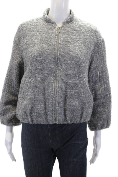 Zara Womens Cotton Fuzzy Zip Up Lined Long Sleeve Bomber Jacket Gray Size 11-12