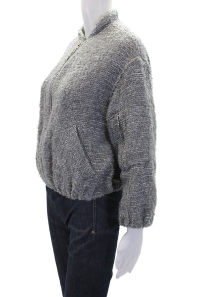 Zara Womens Cotton Fuzzy Zip Up Lined Long Sleeve Bomber Jacket Gray Size 11-12