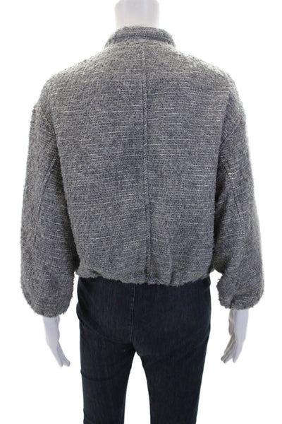Zara Womens Cotton Fuzzy Zip Up Lined Long Sleeve Bomber Jacket Gray Size 11-12