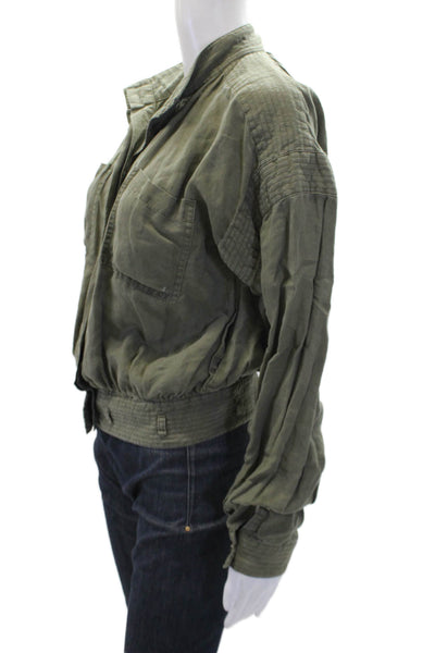 Frame Womens Linen Long Sleeve Collared Button-Down Shirt Green Size S