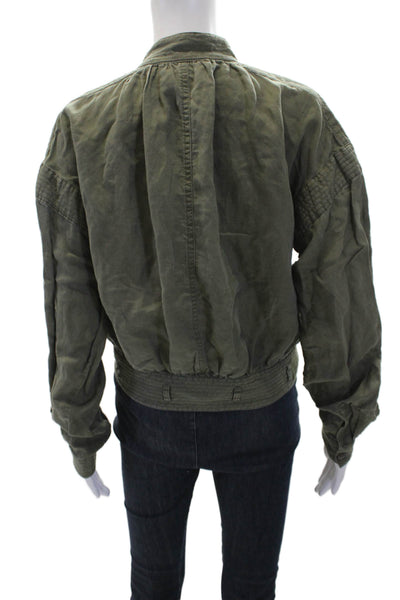 Frame Womens Linen Long Sleeve Collared Button-Down Shirt Green Size S