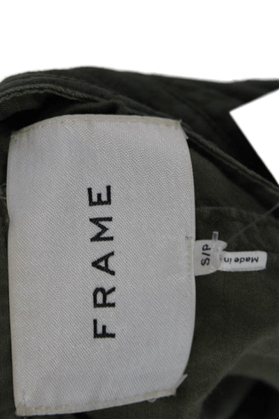 Frame Womens Linen Long Sleeve Collared Button-Down Shirt Green Size S