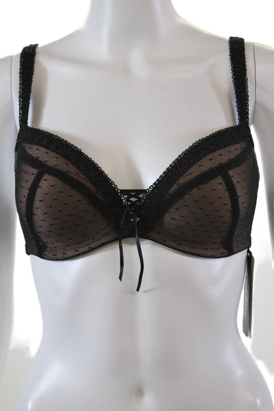 Masquerade Womens Polka Dot Mesh Padded Coverage Coquette Bra Black Size 32D