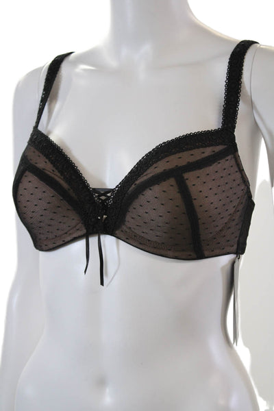 Masquerade Womens Polka Dot Mesh Padded Coverage Coquette Bra Black Size 32D