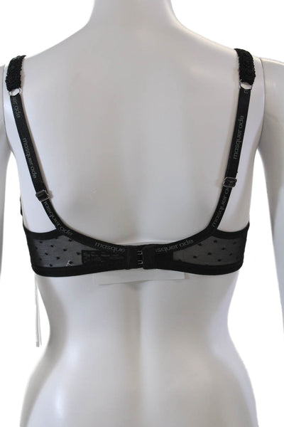 Masquerade Womens Polka Dot Mesh Padded Coverage Coquette Bra Black Size 32D