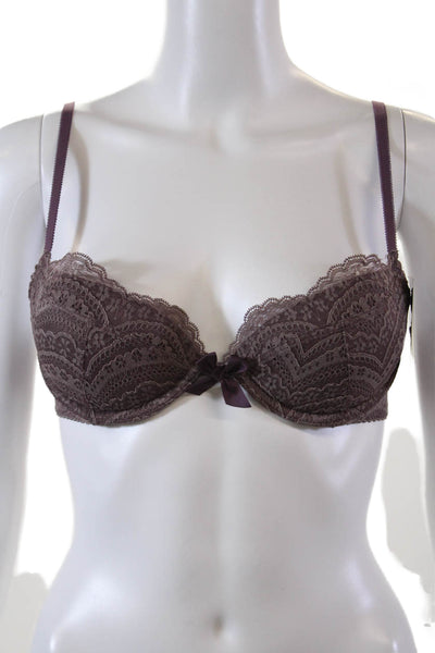 Huit Womens Lace Bow Accent Adjustable Strap Push-Up Bra Purple Suit 34A