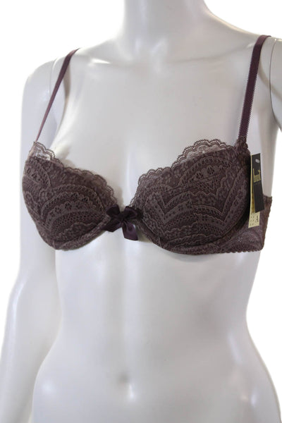 Huit Womens Lace Bow Accent Adjustable Strap Push-Up Bra Purple Suit 34A