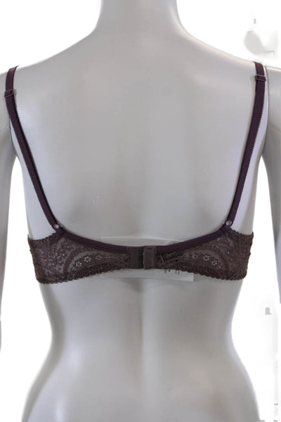 Huit Womens Lace Bow Accent Adjustable Strap Push-Up Bra Purple Suit 34A