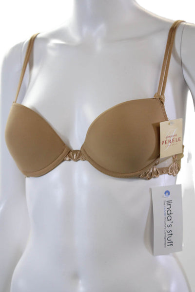 Simone Perele Womens Bow Accent Underwired Full Coverage Bra Beige Size 34A