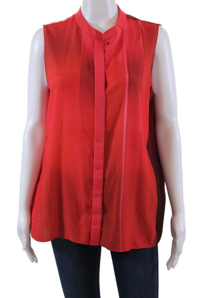 Elie Tahari Womens Printed Crew Neck Button Front Sleeveless Top Bright Red Sz M