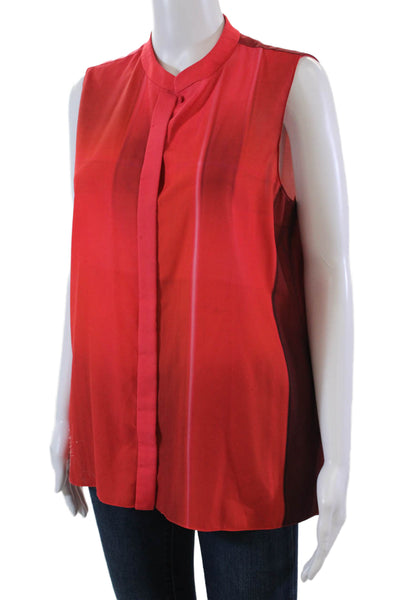 Elie Tahari Womens Printed Crew Neck Button Front Sleeveless Top Bright Red Sz M