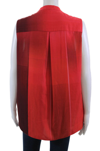 Elie Tahari Womens Printed Crew Neck Button Front Sleeveless Top Bright Red Sz M