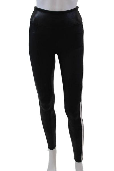 Spanx Womens Faux Leather Side Striped Detail Casual Leggings Black Size XS